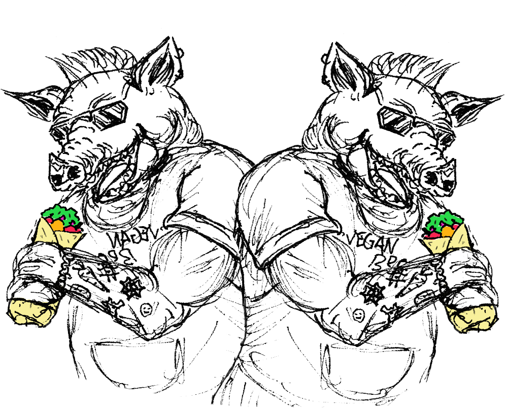 tegning av to griser som spiser shawarma